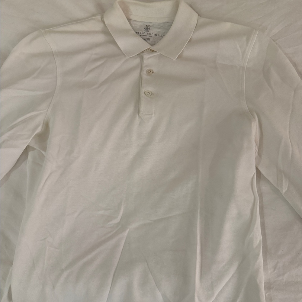 NEW Brunello Cucinelli Men's White Long-Sleeve Polo Shirt